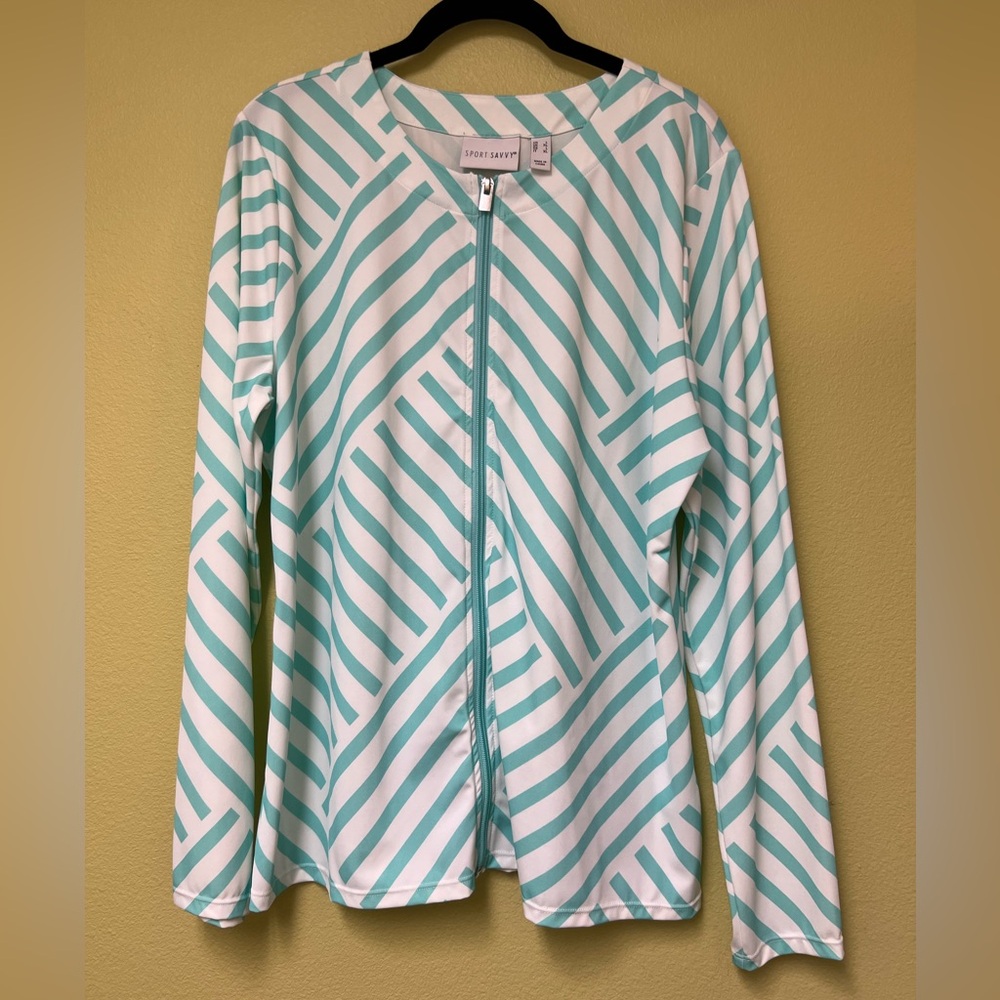 Sport Savvy Teal and White Striped Jacket